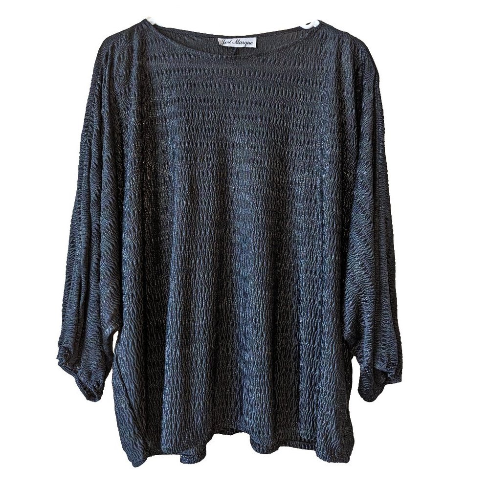 Jeri Marques Black Polyester Knit Foil Blouse Top Size 42 Plus Size